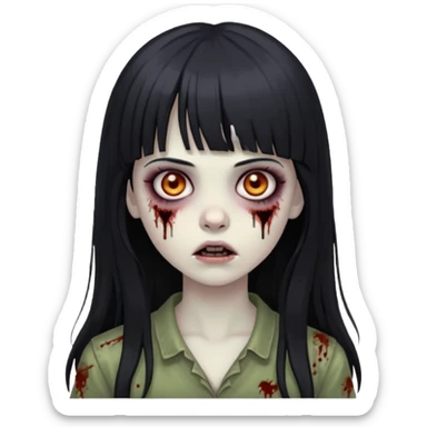 girl zombie with black long hair and bangs sticker
