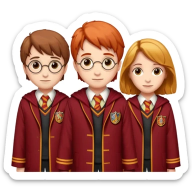 harry potter, ronald weasley and hermione granger in gryfinndor uniform sticker