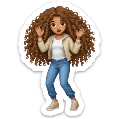 Dancing brown girl with long curly hair hip hop sticker