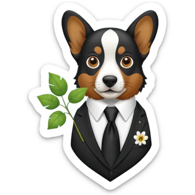 Un Springer allemand noir en costard-cravate et dans la petite poche du costard il y a un trèfle à quatre feuilles sticker