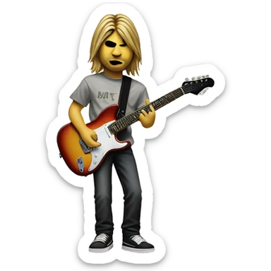 Kurt Cobain is holding an electric guitar, which is a fender brand that only shows itself on the top of the sheet
 sticker