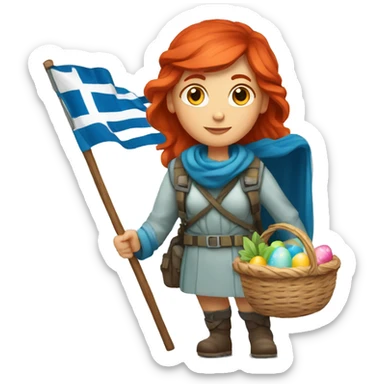 red hair female winter mountaineer with Greek flag and easter basket sticker