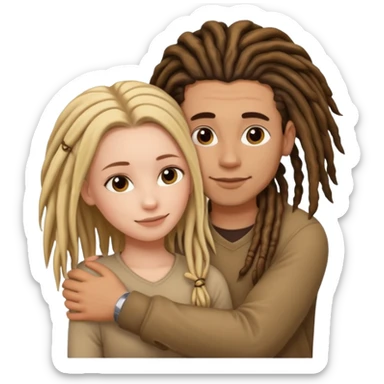 white girl hugging lightskin guy with dreads sticker