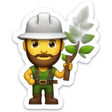 Lumber jack with a baby tree in one hand, and lumber held over the shoulder sticker