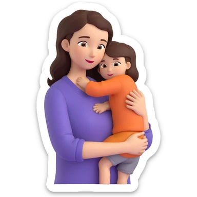 A warm and caring mother figure hugging her child, wearing casual clothes, indoors, cozy atmosphere sticker