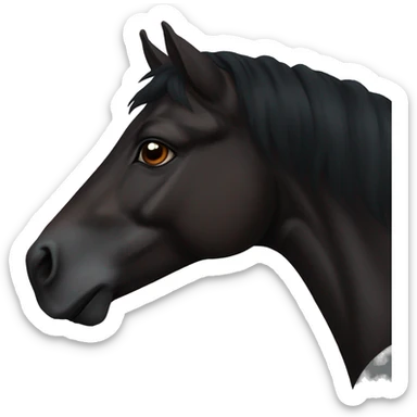 Face of a totally black horse with dark brown eyes and the end of the mane slightly brown/reddish that we see from it left side profile  sticker
