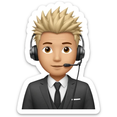asian man headset suit face only spikey hair in front sticker