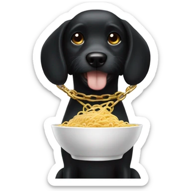 Black dog with gold chain eating ramen sticker