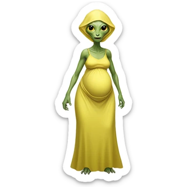 Pregnant Reptilian alien woman, full body in jellow  dress sticker