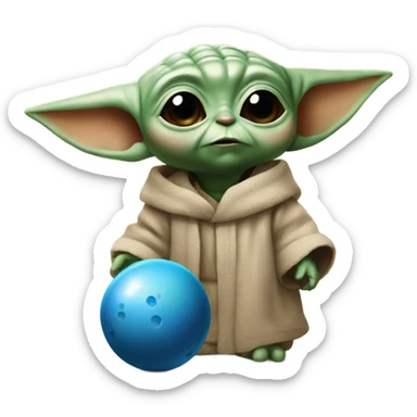 baby yoda with bowling ball sticker