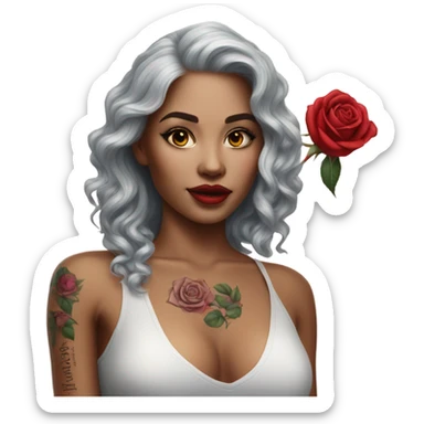 Hyper Realistic beautiful woman model with a small rose tattoo sticker