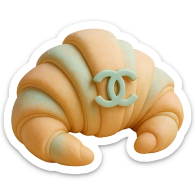 pastel fondant cake art style Chanel croissant with a small edible logo sticker