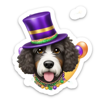 Bernedoodle dressed for Mardi Gras sticker