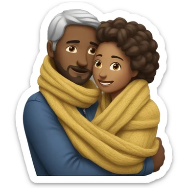 Man tightly hugging woman with scarf sticker