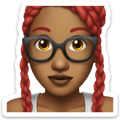 Female rapper with red hear and black glasses and a tattoo on the forehead sticker