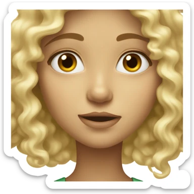 Blonde girl with curls and greenish amber eyes biting lip sticker
