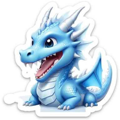 Cinematic Cute Yawning Beautiful Ice Dragon Portrait Emoji, Head tilted slightly with a dramatic, wide-open yawn, revealing a softly crystalline body with subtly drooping, frost-laden scales in cool blues and silvery hues, each detail rendered with natural icy finesse; high shine, relaxed yet elegant, styled with a dash of enchanted winter charm, soft glowing outline, capturing the essence of a sleepy yet graceful ice drake ready to stretch out and melt into a serene, frozen slumber! sticker