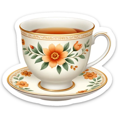 Warm-colored romantic fine china tea cup sticker