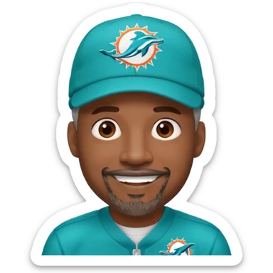 Black man with gray goatee wearing a Dolphins cap sticker