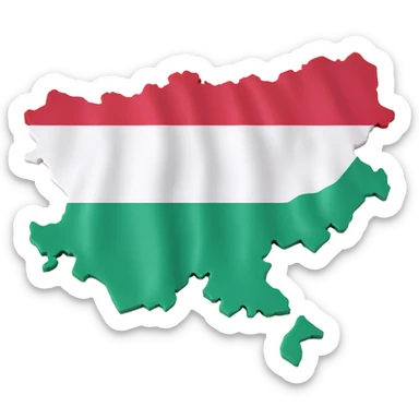 3D illustration of Hungary's map with the Hungarian flag colors clearly visible and vibrant on the terrain sticker