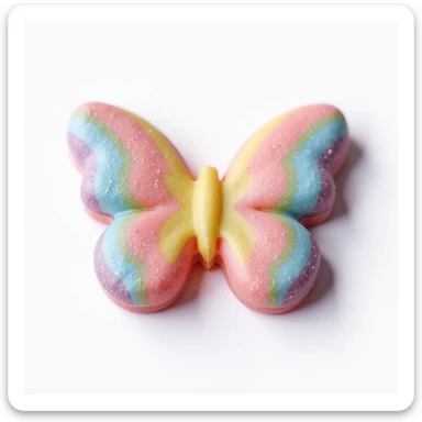 realistic butterfly-shaped candy with a pastel rainbow gradient, isolated on a transparent background, no visible background sticker