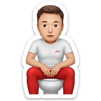 elon mask pooping on the toilet face red and sweaty from pooping sticker