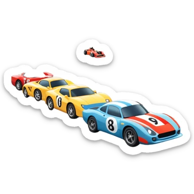 Sporty cars and motorcycles lined up at the starting line, ready to race, with a vibrant racetrack in the background. The scene includes grandstands filled with cheering crowds, checkered flags waving, and traffic lights signaling the start, with a thrilling atmosphere of anticipation and speed. sticker