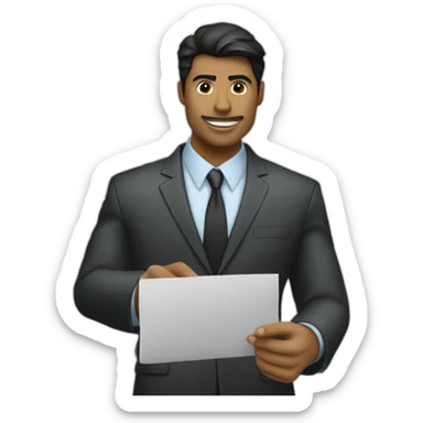 black hair businessman in front of a target money fugitive and arrow going up sticker