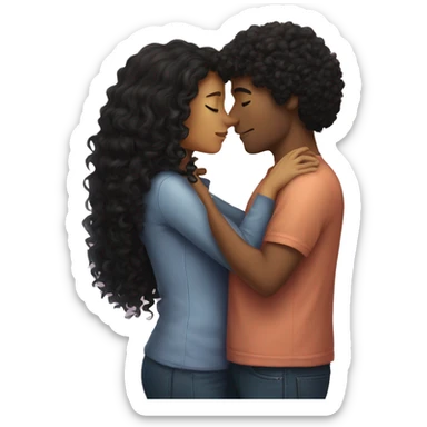 Curly haired couple kissing light with black hair sticker