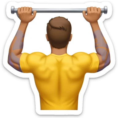 Homem amarelo fazendo barra fixa mostrando as costas sticker