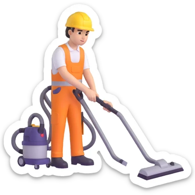 construction apprentice vacuum cleaning the floor sticker