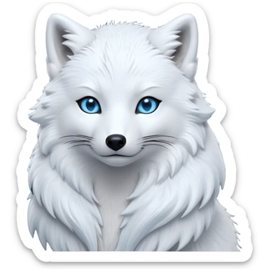 Cinematic Noble Arctic Fox Portrait Emoji, Poised and regal, with a compact, agile build and a luxurious, pure white Fur accented by a subtle hint of icy blue, deep-set soulful piercing eyes, Simplified yet sharp and sophisticated features, highly detailed, glowing with a soft, dignified glow, high shine, intelligent and cunning, stylized with an air of arctic elegance, focused and attentive, soft glowing outline, capturing the essence of a watchful and confident fox, so majestic it feels as though it could dash out of the screen with effortless authority! sticker