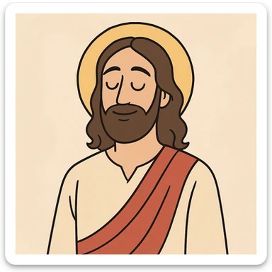 Jesus in modern minimal style, simple lines, soft colors, peaceful face sticker