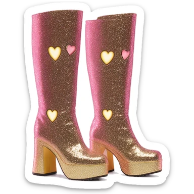 glittery platform knee high gogo boots with heart cutout on side sticker
