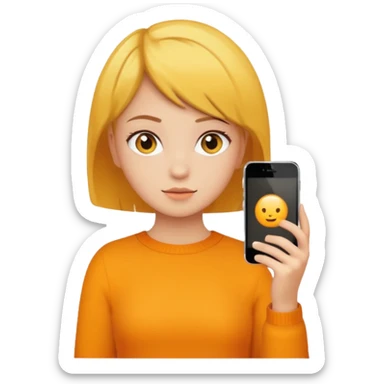 orange girlA brownish-yellow girl with short hair is taking a photo with her iPhone. sticker