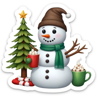 winter vibe emoji with Christmas tree, hot chocolate with marshmallows, warm socks, snowman  sticker