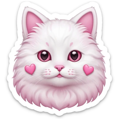  White cat with pink hearts sticker
