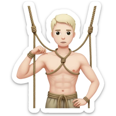 A man with a rope tied by his neck hanging, x mark eyes and the tong is out, full body hanging sticker