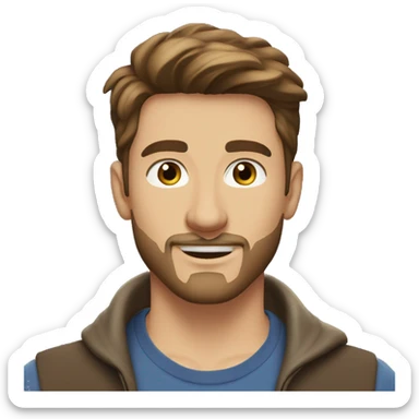A handsome 25 year old man with middle parted fairly short brown hair, brown eyes, a very light goatee beard outdoors sticker