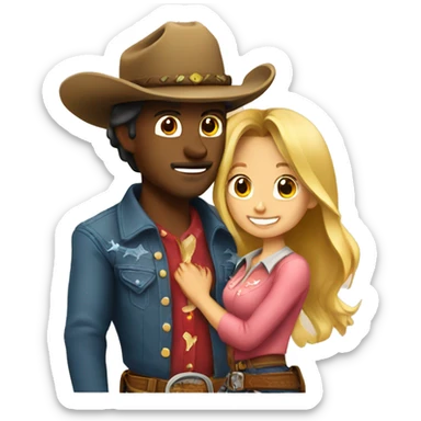 cowboy boy with cowgirl in love sticker