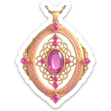 3D gothic locket with pink gemstones, ornate and vintage sticker