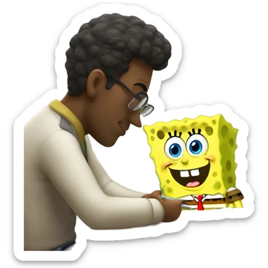 Spongebob taking a written exam. Teacher is looking over his shoulder sticker