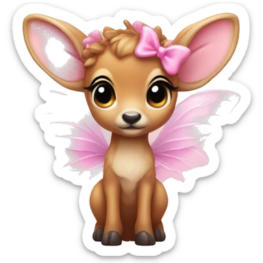 baby deer with fairy wings and a pink bow around its neck  sticker