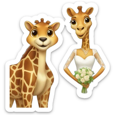Male giraffe and female squirrel in wedding dress    sticker