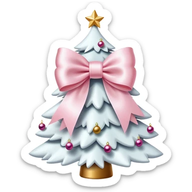 Cute light pink bow sitting on top of a white Christmas tree sticker