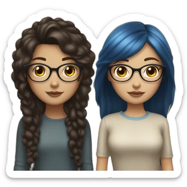 Couple white skin girl with blue eyes and glasses and read hair with latina girl with long black hair brown eyes sticker