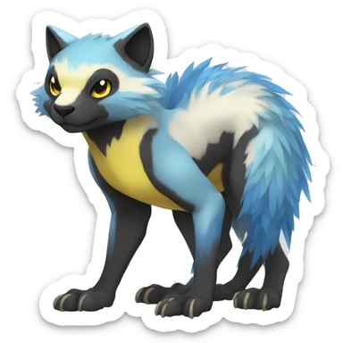 Cute cool white black yellow blue animal hybrid Fakemon full body sticker