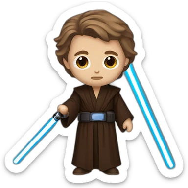 Dark side anakin skywalker (scar over right eye) (brown hooded robe) (portrait, front facing) (blue lightsaber) sticker