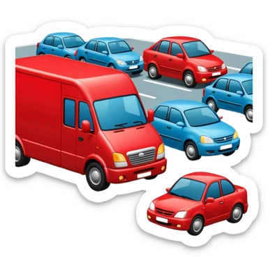 create a realistic emoji showing a logistic car in a trafic situation sticker
