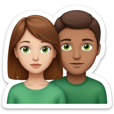 A boyfriend with light brown hair and green eyes next to his girlfriend with dark brown hair and brown eyes sticker